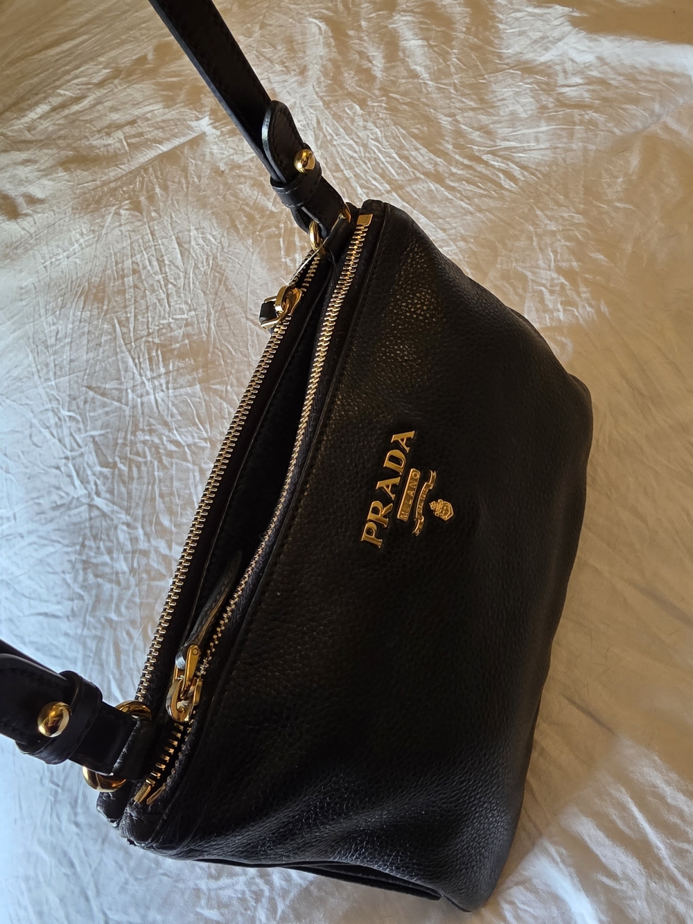 Prada  Pebbled Leather Crossbody Bag  Little Bit Fade Inside W/ 3 Compartment - Picture 9 of 13